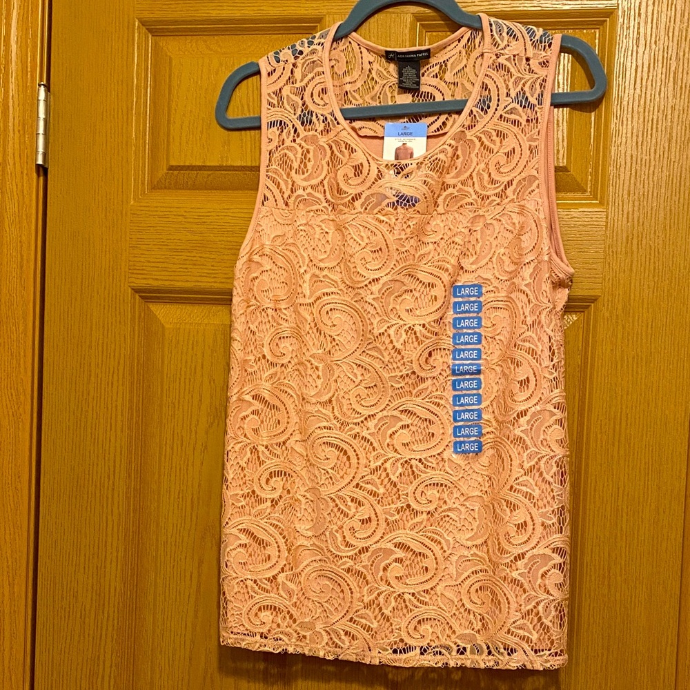 Warm BlushLace Sleeveless Top Adrianna Papell size Large